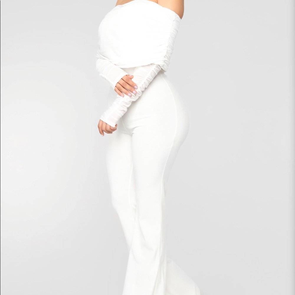 White off the shoulder jumpsuit